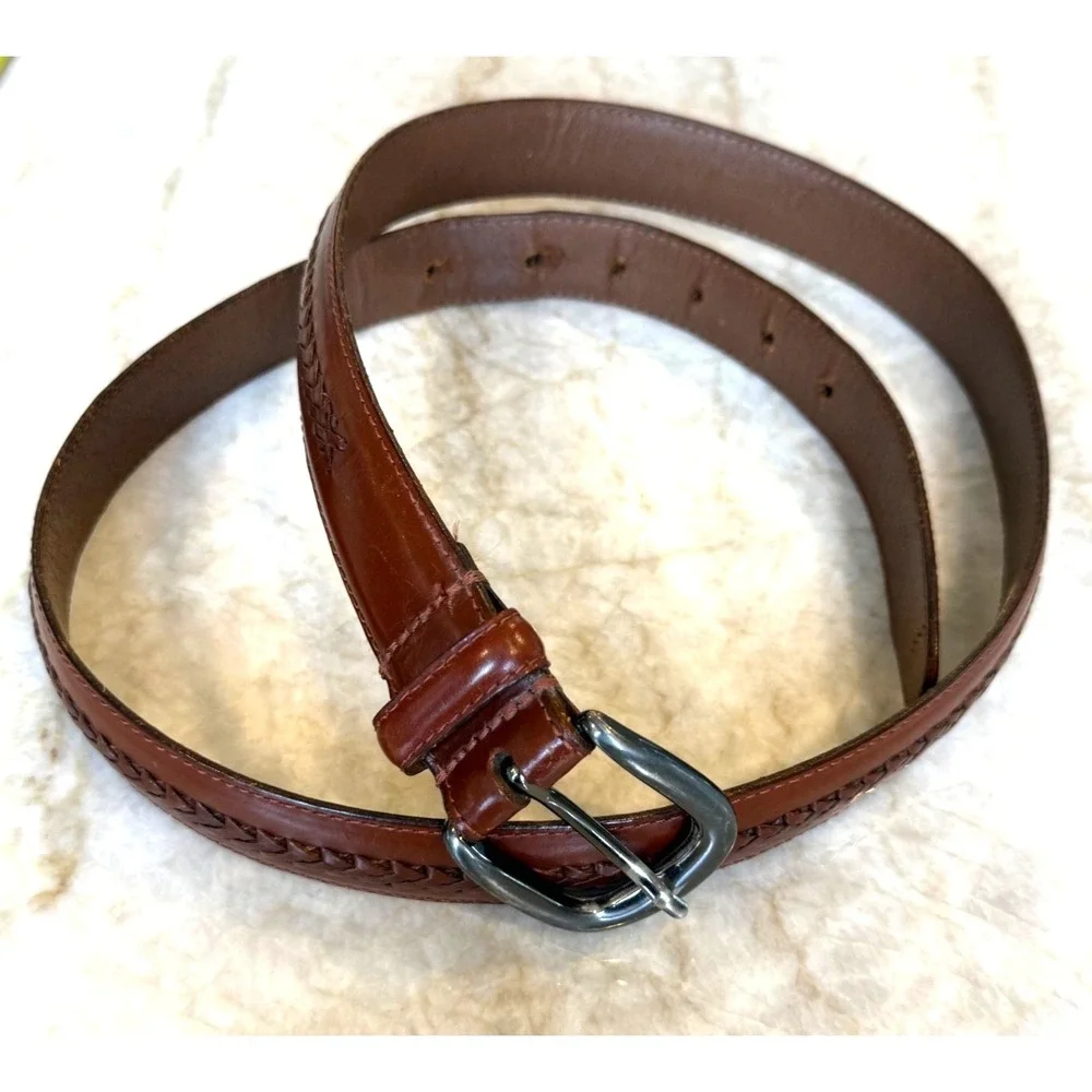 Men's Genuine Leather Belt with Braid Handcrafted‎ in Argentina; Brown; Size 40